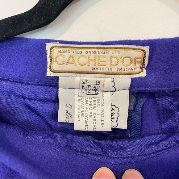 Vintage Royal Blue Cache D’or Pencil Skirt side pockets Wool Cashmere England - Picture 6 of 9